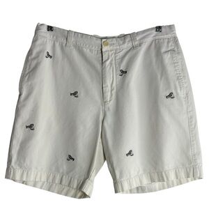 J. CREW Twill Embroidered Shorts in White/Gray Size 34 — 2 Small Untreated Spots